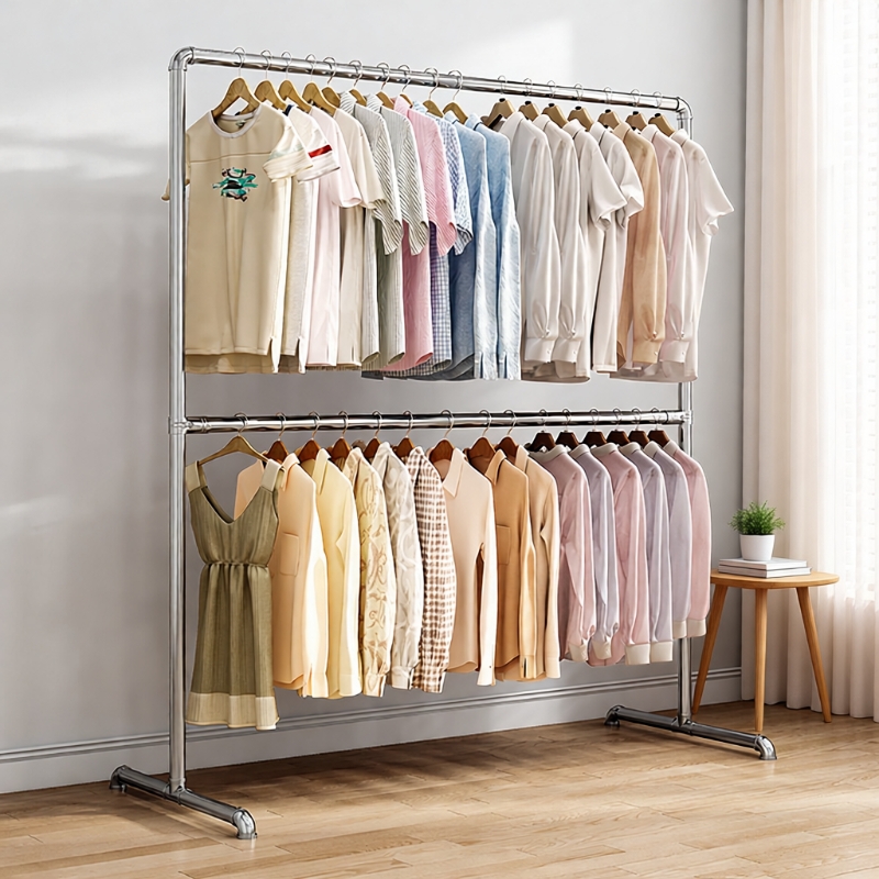 落地进口钢管晾衣架晾衣杆德国户外加厚简易单杆挂衣架家用宿舍地