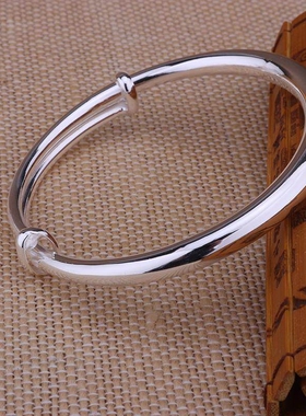 【幂琳】纯银9999银手镯简约光面推拉扣手镯男女款伸缩时尚民族风