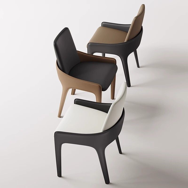 c意式极简马鞍皮餐椅北欧轻奢简约家用酒店餐厅靠背椅中古书房