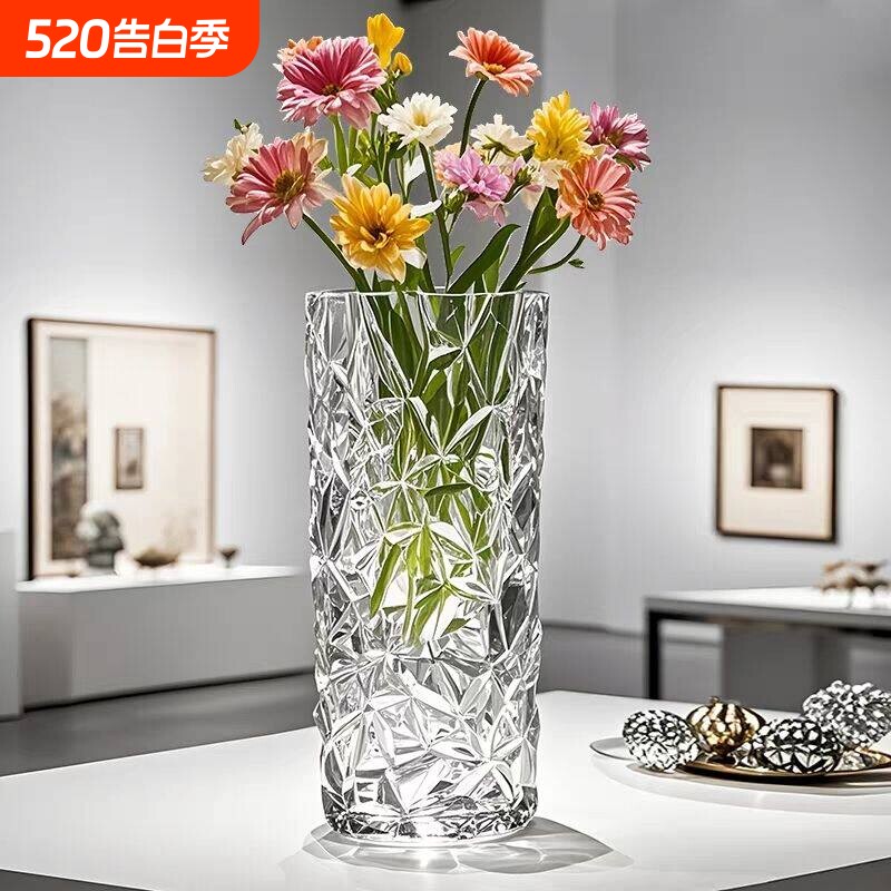 轻奢玻璃花瓶摆件客厅插花高级感透明水养水培鲜花富贵竹专用玄关