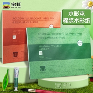 宝虹棉浆水彩纸300g水彩本四面封胶绘画本学院级画纸中粗纹儿童手绘画画专用纸手绘本儿童涂鸦绘画纸美术生用