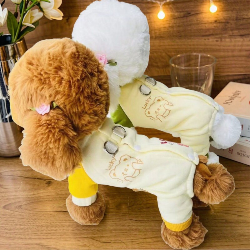 狗狗衣服秋装四脚衣泰迪比熊博美宠物冬季可牵引背开小熊四腿卫衣