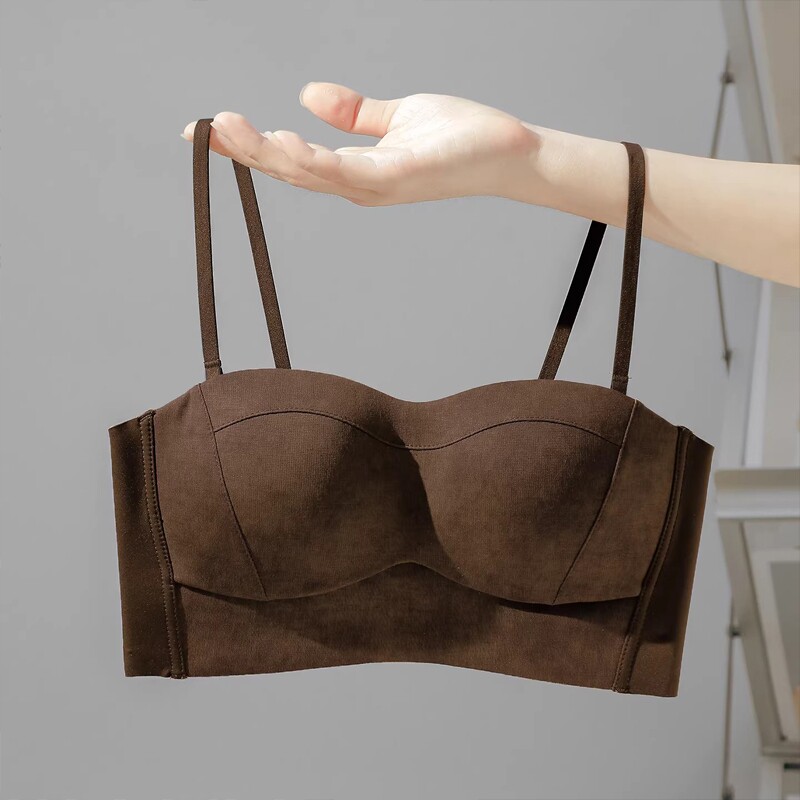 无痕抹胸式内衣女小胸聚拢手掌杯上托裹胸文胸罩防走光黑色收副乳