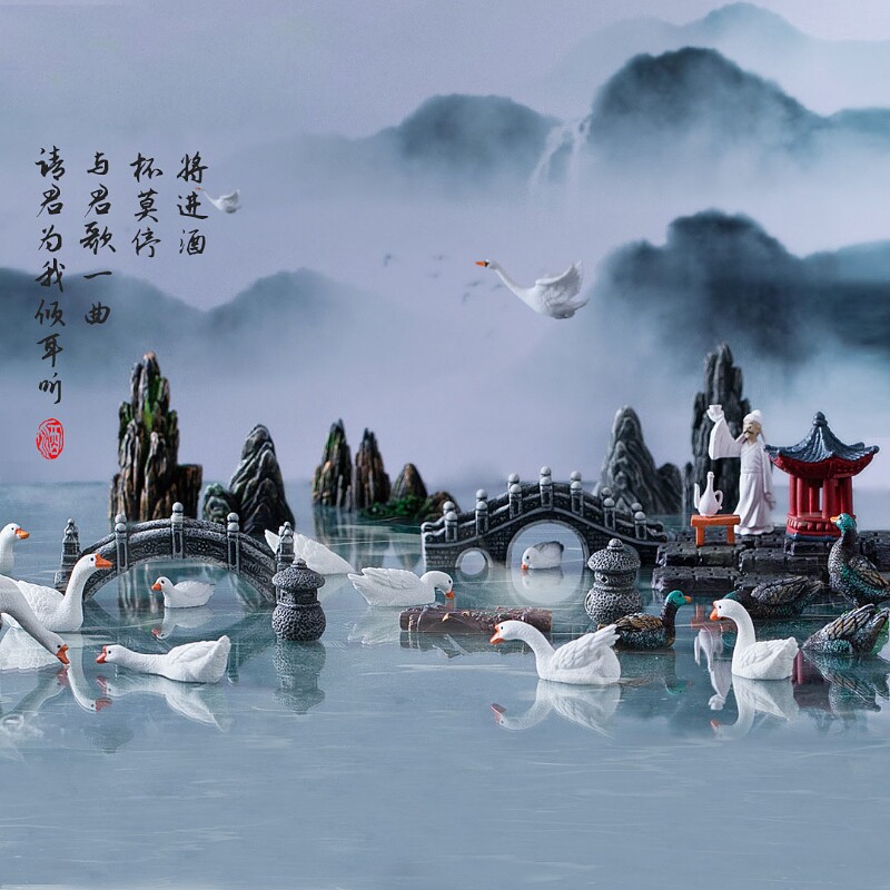 微景观假山亭子鸭子桥园艺装饰小摆件景观造景配件