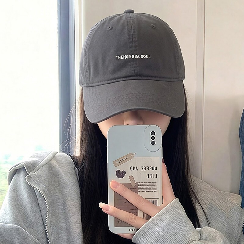 韩系学院风简约字母鸭舌帽女出街百搭显脸小加深宽帽檐棒球帽男潮