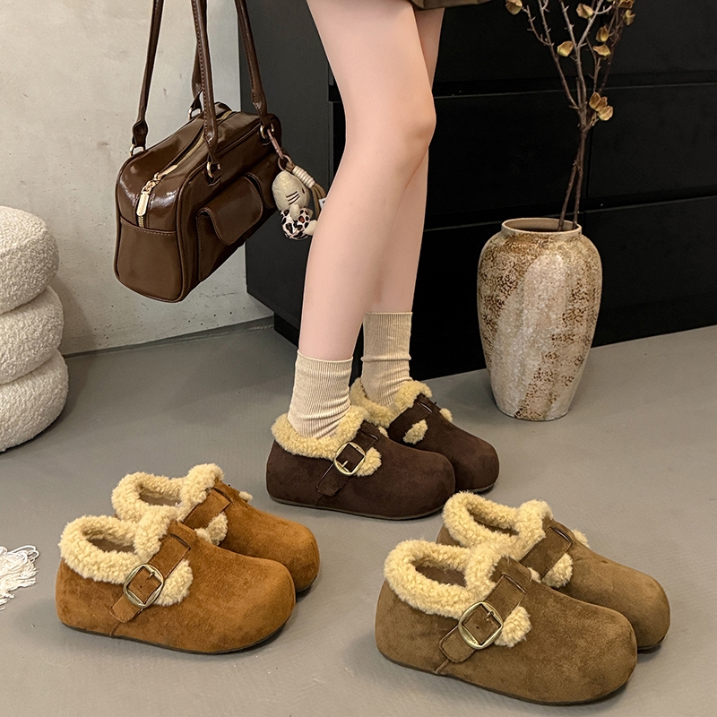 厚底全麦吐司2代毛毛勃肯鞋女2025秋冬新款加绒内增高豆豆棉鞋子