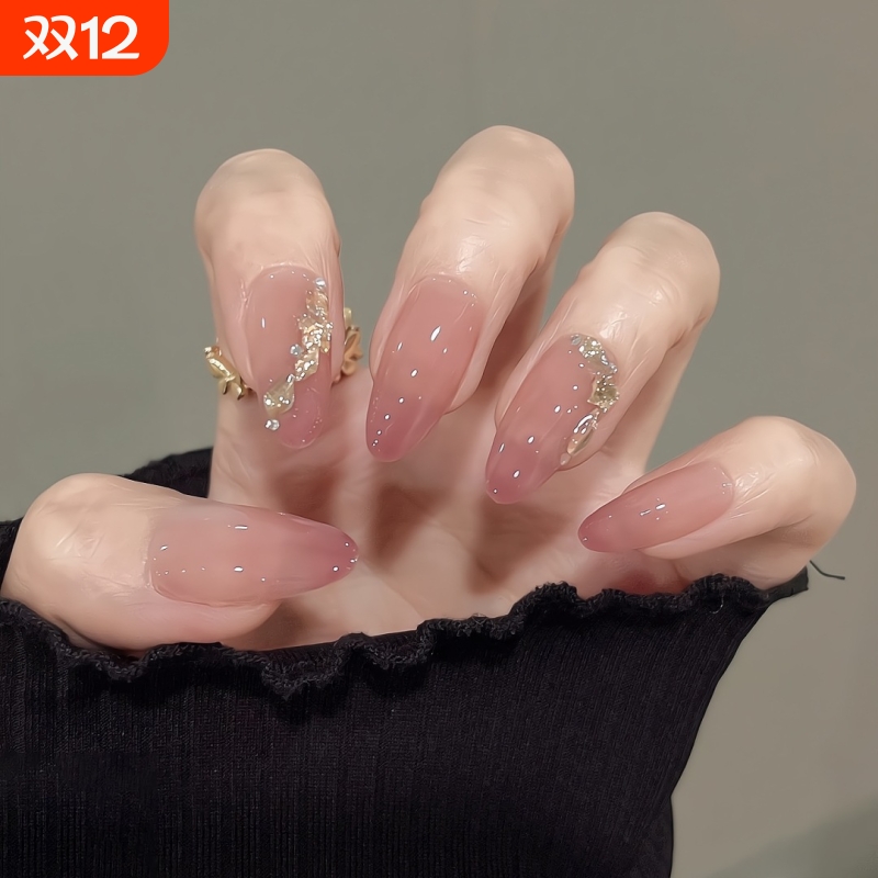 【凌洛原创】纯手工冰透温柔渐变纯欲闪钻美甲穿戴甲可成品甲