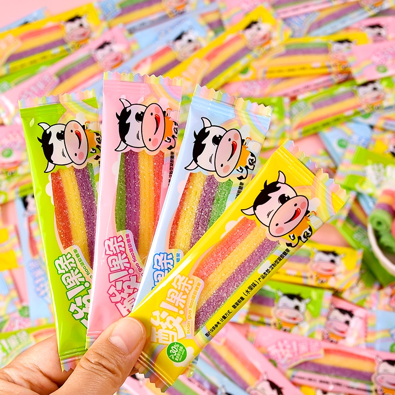 酸果条果汁软糖果儿童幼儿园过年年货小零食礼物彩虹橡皮糖
