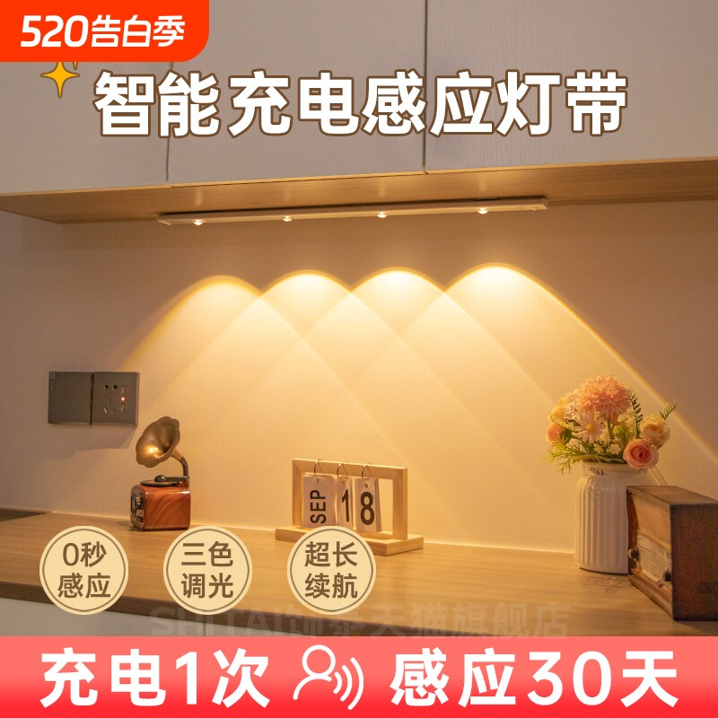 人体感应充电led灯条无线自粘酒柜玄关小山丘人来即亮小夜灯鞋柜