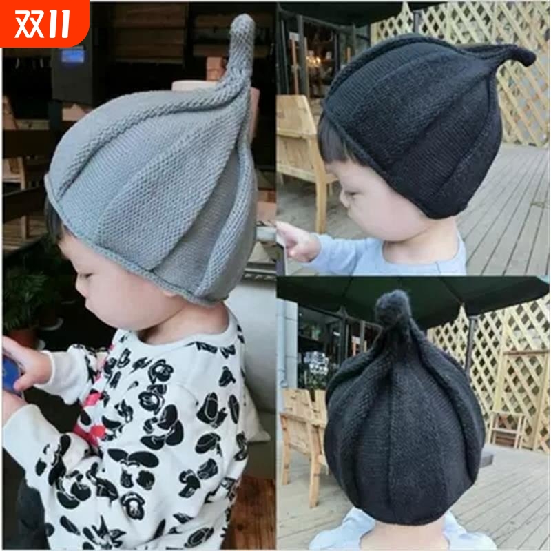 采购产品韩式女孩秋冬帽男孩西瓜帽婴儿羊毛羊绒衬里尖头红色加绒