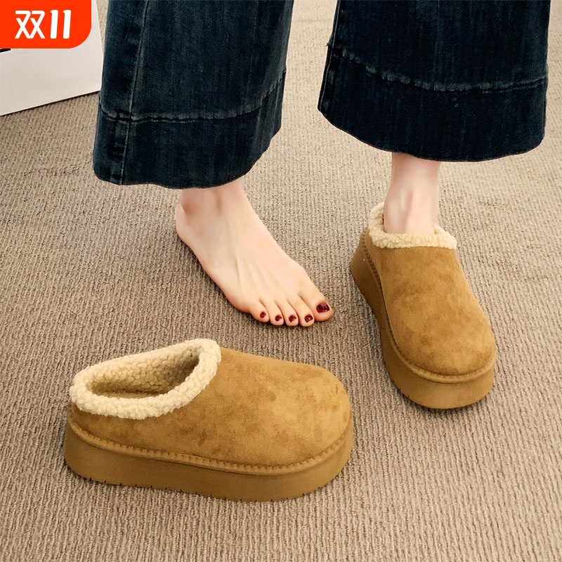 厚底毛毛拖鞋女款2025新款秋冬季外穿加绒包头半拖棉鞋勃肯雪地靴