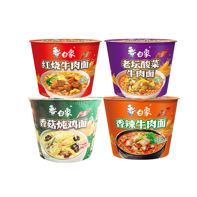 白象红烧牛肉面107克+老坛酸菜面119克+香辣面106克+香菇面111克