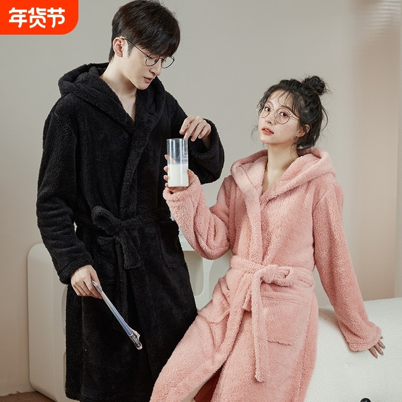 珊瑚绒情侣睡衣睡袍女家居服连帽男士冬季加厚长款法兰绒套装,女士内衣/男士内衣/家居服,睡袍/浴袍,淘宝优惠券,粉丝福利购,淘宝优惠卷