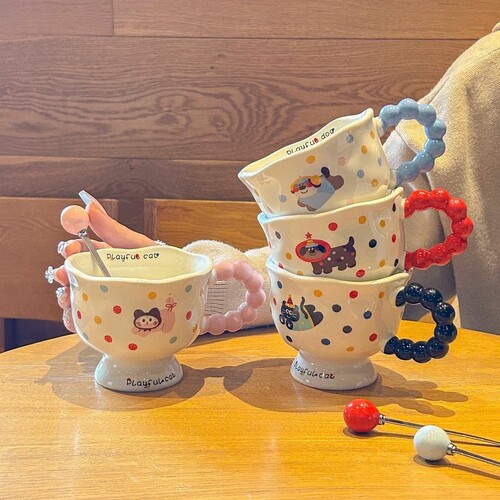 ins波点小狗马克杯杯子高颜值女生陶瓷情侣水杯可爱儿童早餐杯⑥