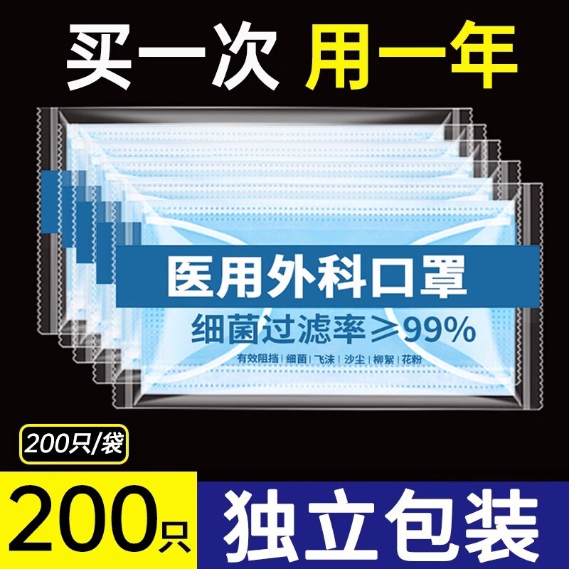 医用外科口罩医疗一次性成人儿童单独立包装过敏性鼻炎灭菌级三层