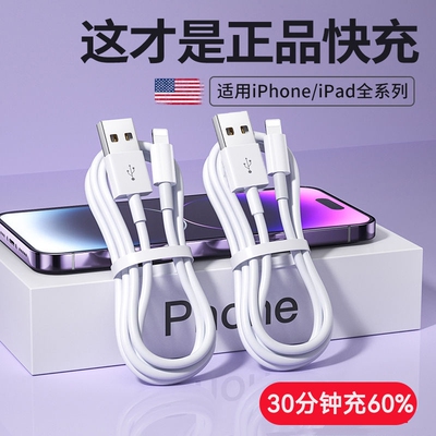 适用iphone15数据线苹果14快充11pro手机13充电器线8加长7plu/12正6s品usb套装xr平板ipad30w原14pro快冲接口