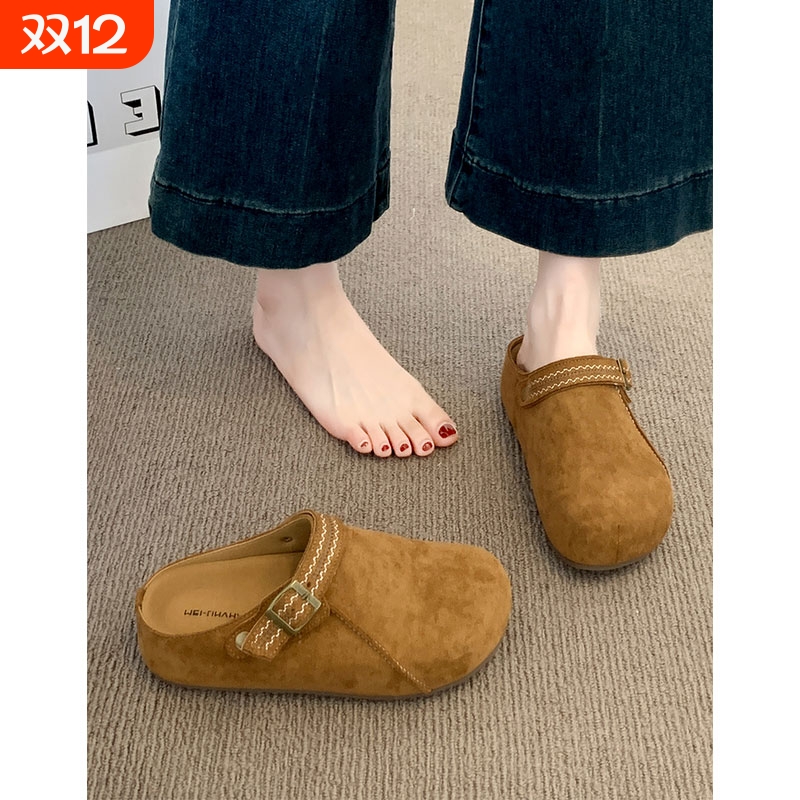 勃肯鞋包头半拖鞋女2025新款秋冬加绒爆款一脚蹬孕妇鞋子内增高