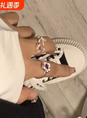 小众彩钻花朵锆石戒指女日韩个性设计轻奢气质精致高级感开口指环