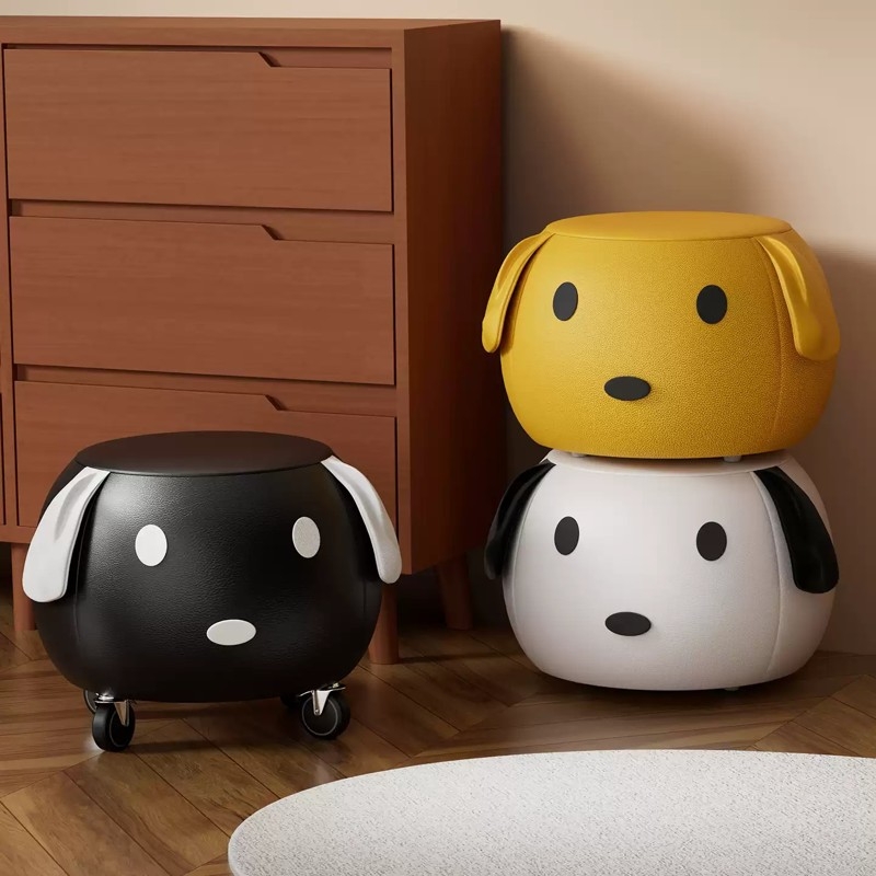 万向轮小凳子滑轮家用矮凳客厅茶几圆板凳门口换鞋凳卡通椅子动物