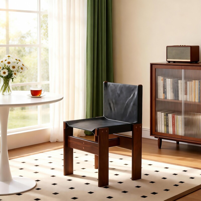 中古实木餐椅家用靠背椅子侘寂风复古单椅设计师餐厅僧侣餐桌椅凳