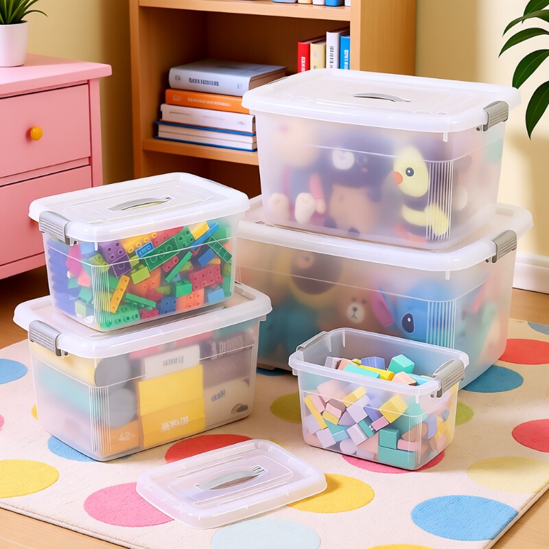 大容量车载玩具收纳箱塑料加厚透明家用整理箱装衣服多功能储物盒