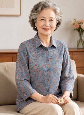 奶奶装夏装衬衫中老年女妈妈衬衣