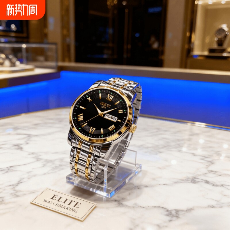 男款手表钢带商务防水石英腕表高级感男士正品名牌全自动非机械表