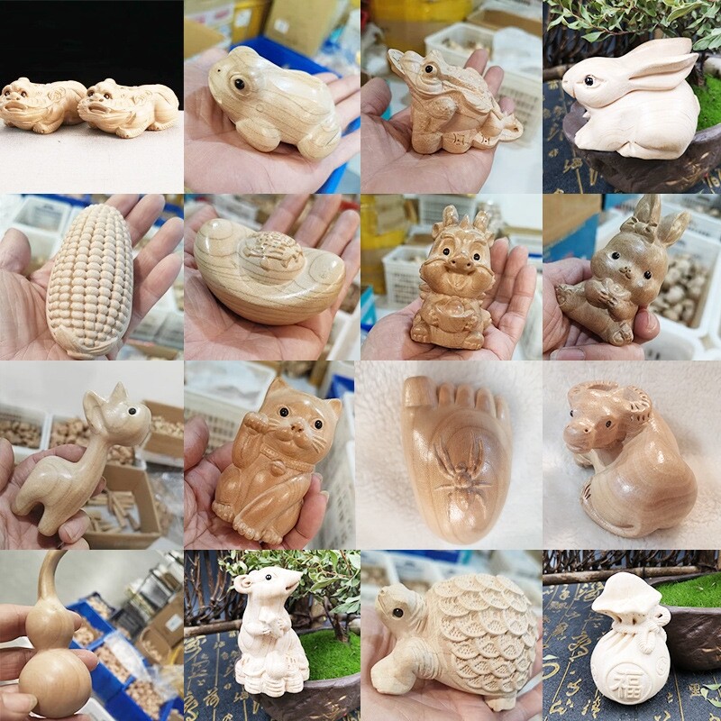 桃木雕刻十二生肖手把件工艺品摆件桃木手把件木质景区旅游工艺品