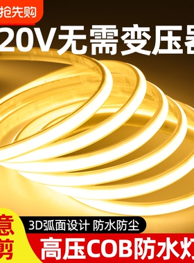 荣事达led灯带220v超亮自粘线形灯客厅氛围COB户外防水软灯条插电