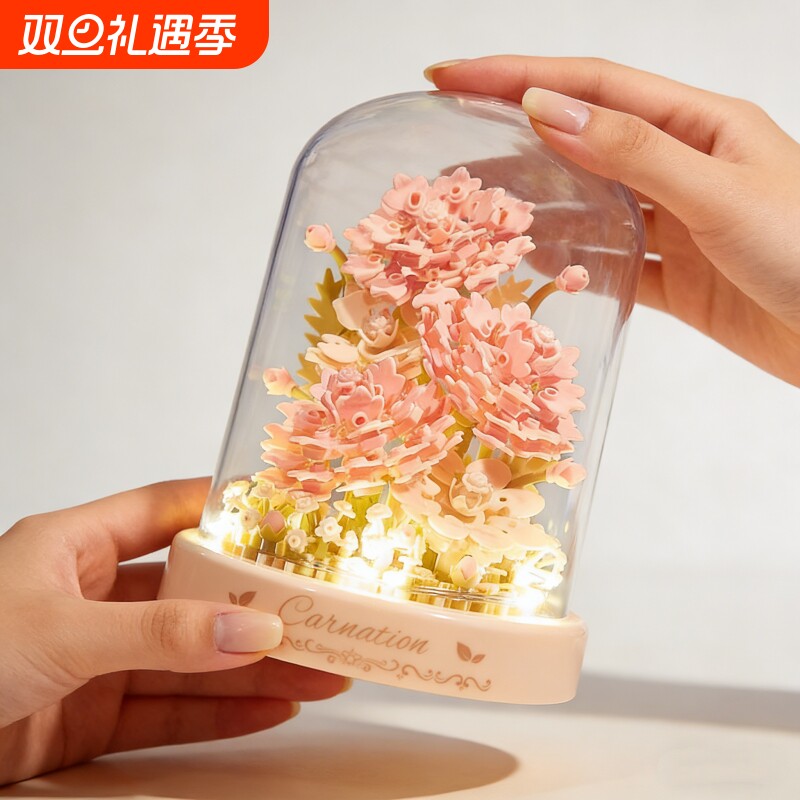 永生积木花束拼装高颜值ins风桌面摆件3d立体拼图情人节礼物女生