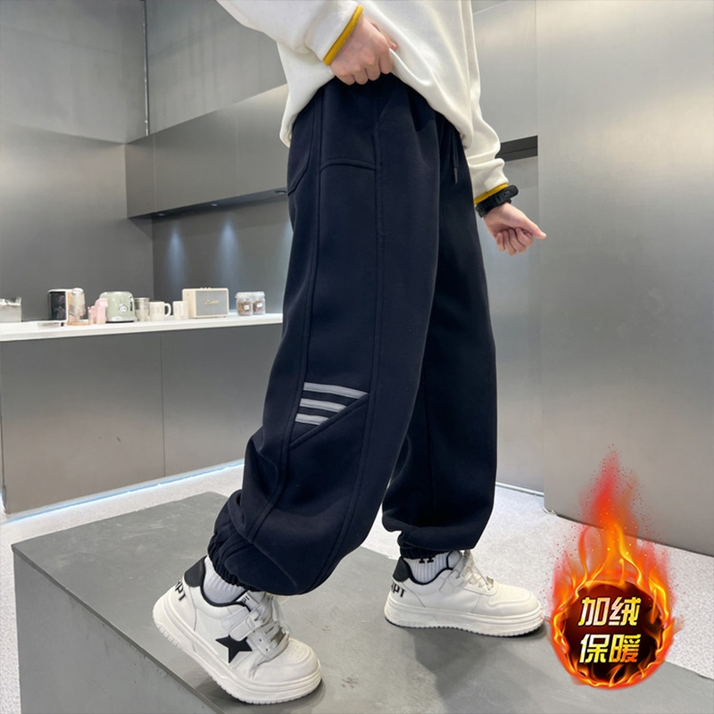 男童裤子秋冬2025新款痞帅儿童一体绒休闲运动卫裤男孩加厚束脚裤