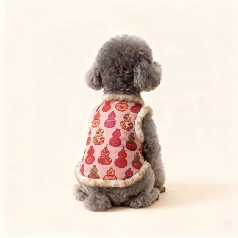 雪纳瑞泰迪比熊宠物衣服拜年服唐装狗狗印花国风加绒加厚保暖红色