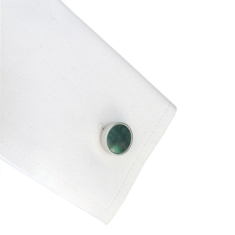 简约圆形浅白色贝壳袖扣男女通用法式衬衫袖口银色袖钉新款