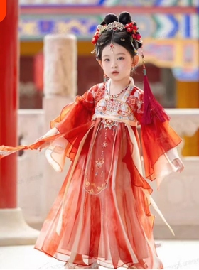 汉服女童夏款儿童2026s新款古风超仙古装夏季唐装女孩中国风红色