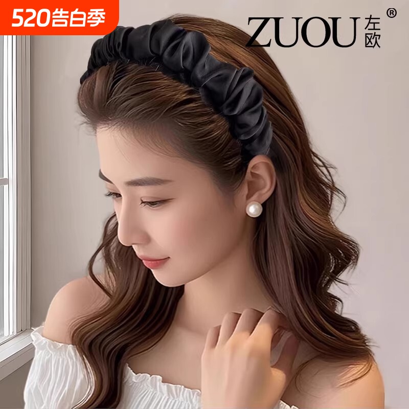 宽边发箍高颅顶显脸小发卡带齿头箍黑色高级感发捆女蓬松波点布艺