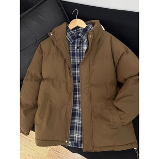 户外美拉德咖色轻薄羽绒棉服男冬季穿搭防寒保暖棉袄短款立领棉衣