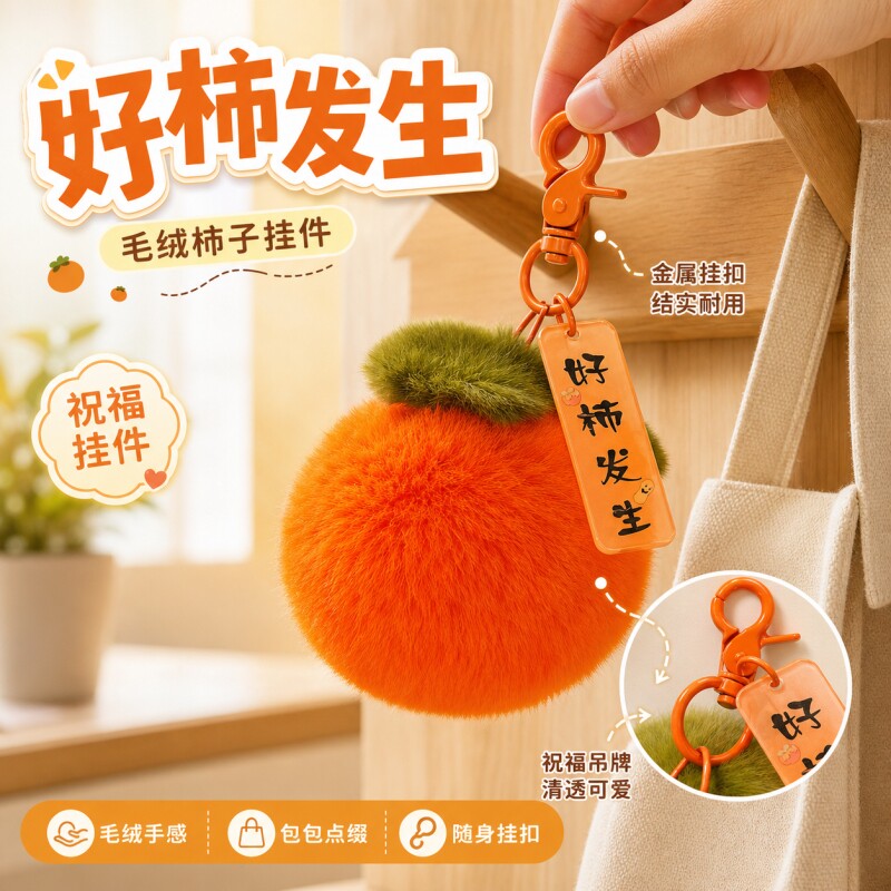 卡通可爱水果毛绒球钥匙扣图片