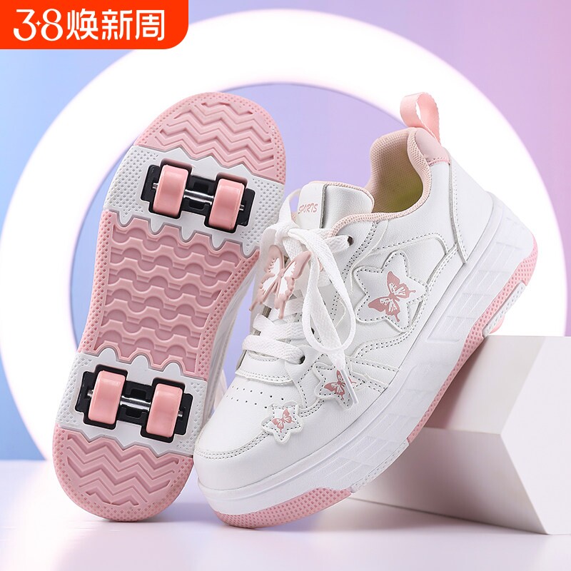 暴走鞋女童冬季儿童四轮溜冰滑轮鞋女孩小学生运动轮滑鞋可收缩