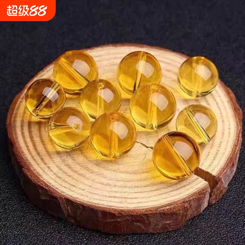 7A收藏级天然黄水晶散珠珠子巴西全净体单珠单颗手串配珠串珠隔珠