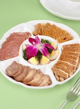 仿瓷餐盘多格盘密胺配料盘塑料拼盘圆形配菜盘小吃盘分格家用卤味