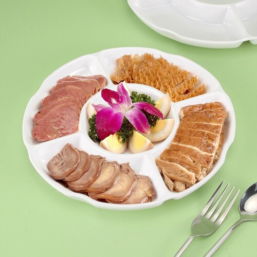 密胺圆形餐盘多格盘卤水配料拼盘