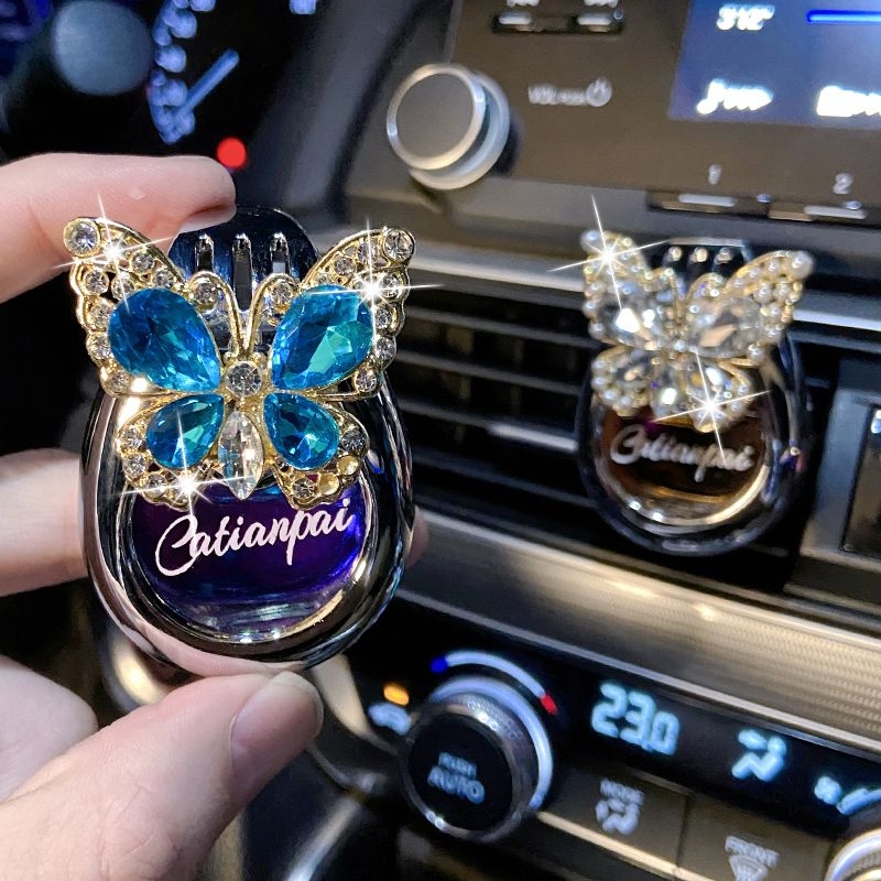 车载香薰出风口香水高级感汽车镶钻蝴蝶结迷你香水摆件留香香氛女