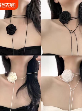 玫瑰花项链女生款choker颈花黑色花朵项圈颈带山茶花脖子配饰颈链