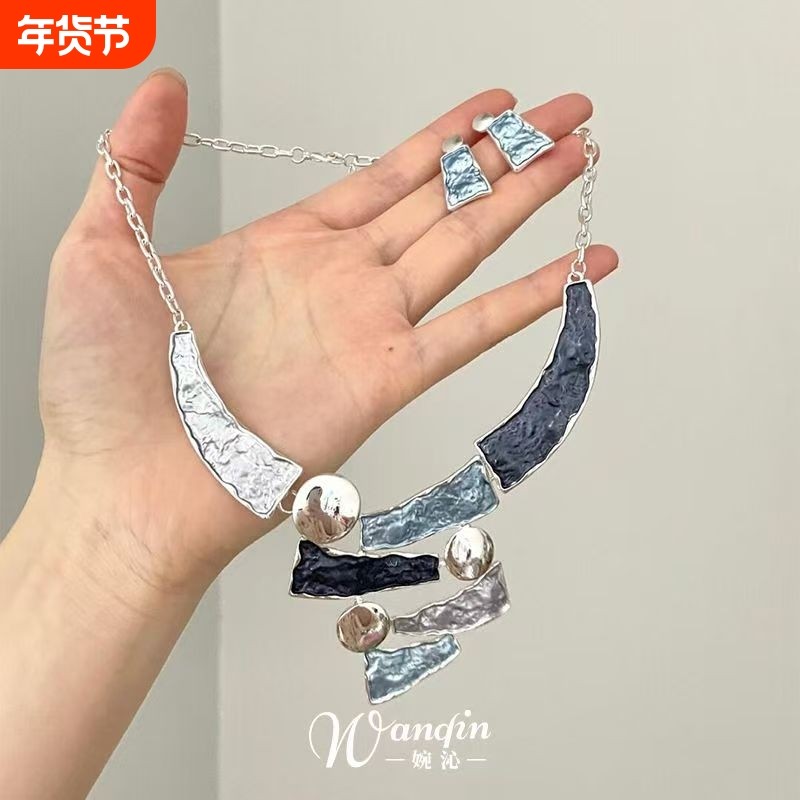 「秩序时空」油画风镂空几何线条项链复古夸张多巴胺冷淡风锁骨链