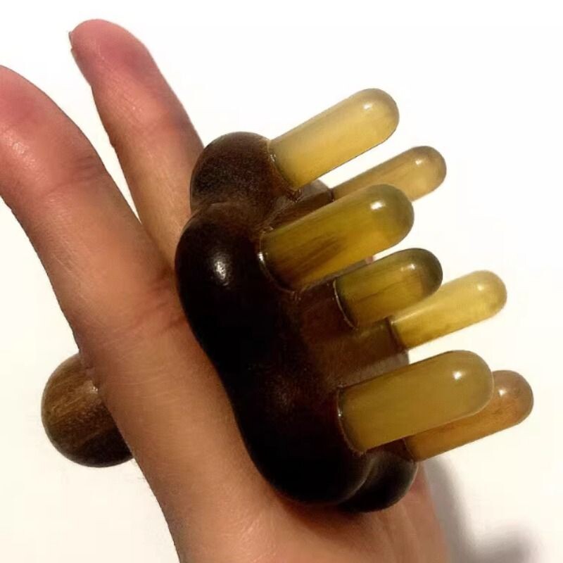 天然牛角梳头发部疏通经络刷按摩梳檀木梳男女大齿头疗子刮痧羊角