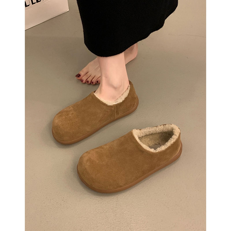 厚底加绒保暖勃肯鞋女2025秋冬新款复古一脚蹬懒人毛毛鞋单鞋棉鞋