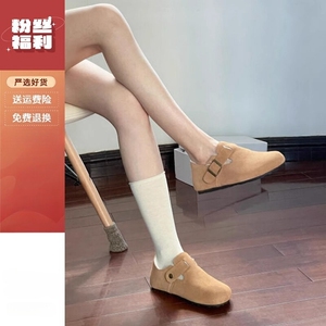 全包勃肯鞋2024春秋冬新款一脚蹬加绒单鞋女厚底真皮小皮鞋博肯鞋