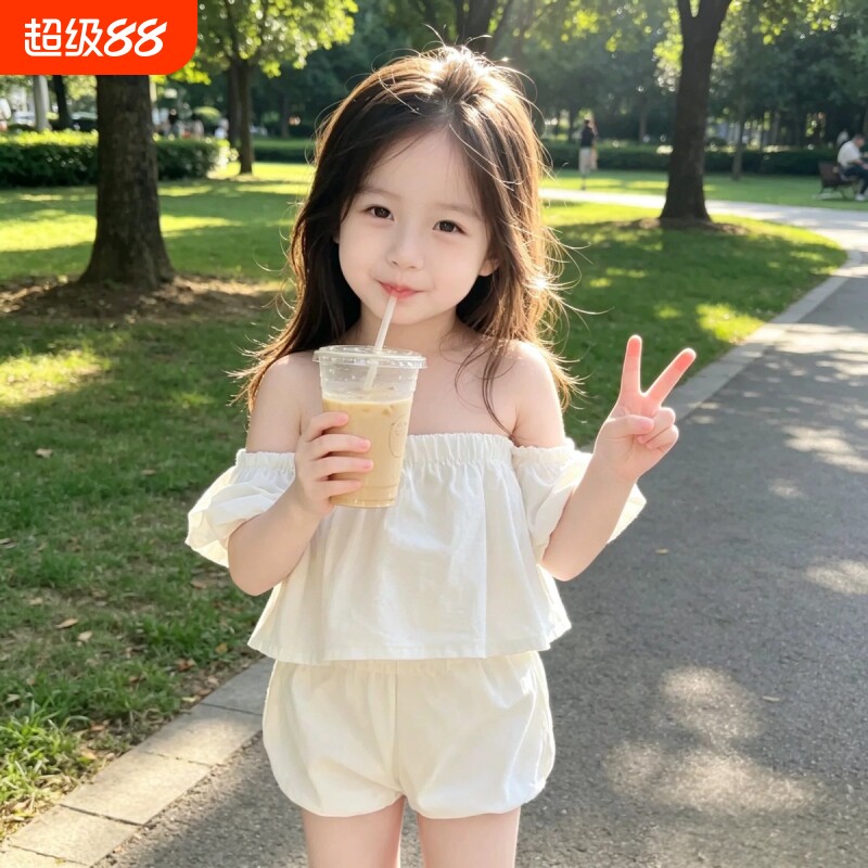 女宝宝夏季洋气套装女童露肩短袖上衣短裤儿童装韩版衣服两件套潮