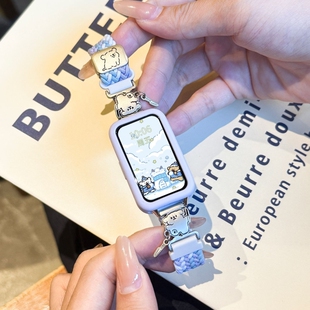 持刀小狗适用于华为手环10表带时尚编织尼龙9磁吸扣可调节8可爱高级7荣耀10/9硅胶防摔保护壳蓝色