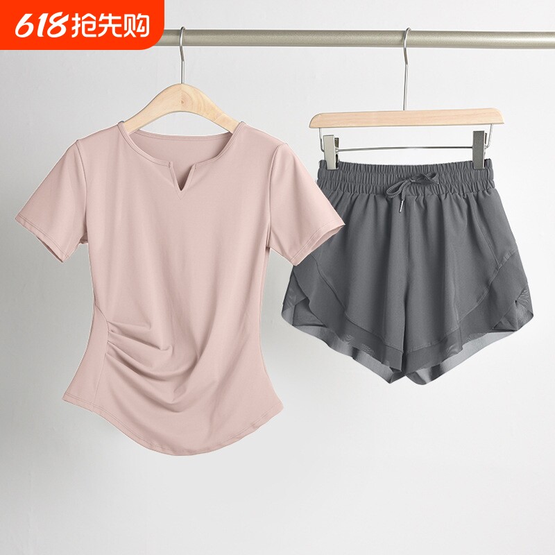 健身套装女夏季速干短袖性感晨跑步运动衣专业高端时尚瑜伽服薄款